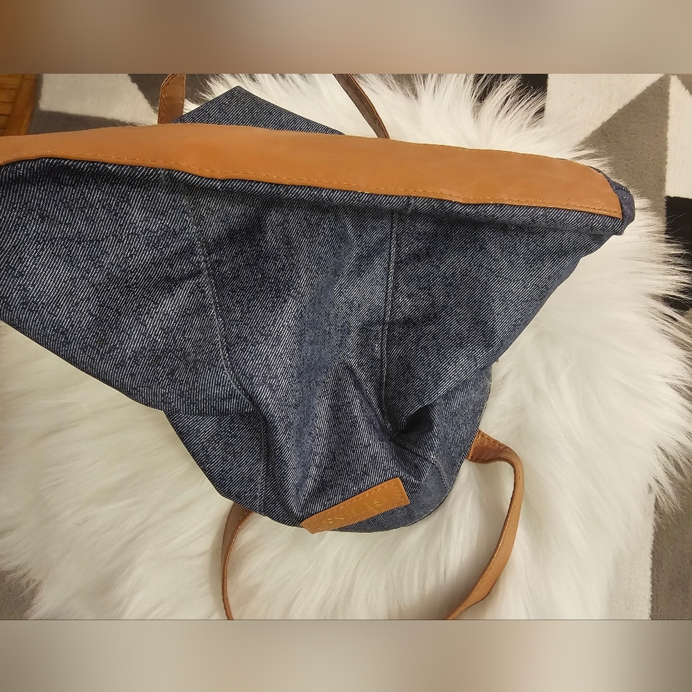 Guess Denim Tote Bag with Brown Handles - Picture 3 of 4